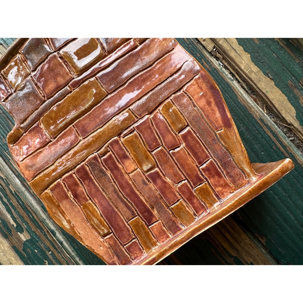Handmade Studio Pottery Brick Texture Vase Brown Glazed Ceramic Art Decor - Picture 7 of 10